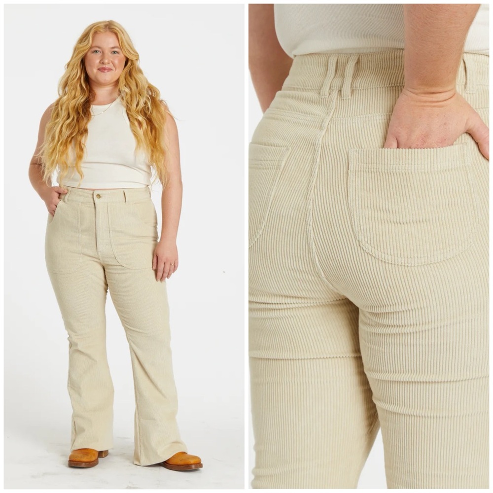 Hammies Corduroy Bell Bottom Flare High Waisted Jeans in Sand